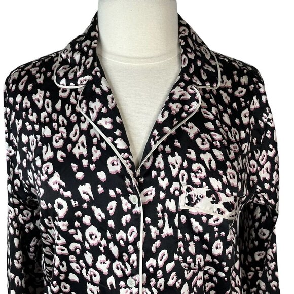 Victorias Secret Sleep Pajama Top Silky Womens Small Black Pink Button Front - Picture 3 of 7